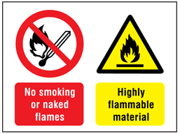 No smoking or naked flames, Highly flammable material safety sign.