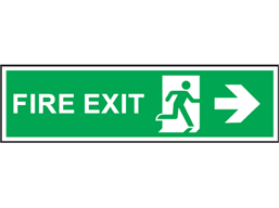 Fire exit arrow right symbol and text safety sign.