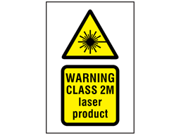 Warning Class 2M laser product symbol and text safety sign.