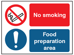 No smoking, food preparation area safety sign.