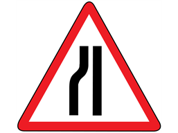 Road narrows on left sign