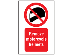 Remove motorcycle helmets symbol and text safety sign.