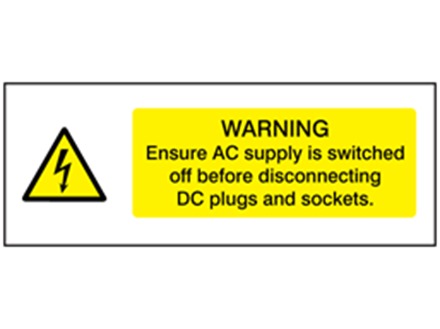 Warning ensure AC supply is switched off PV hazard label