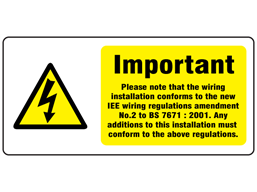 Single phase alteration or extension BS 7671 label