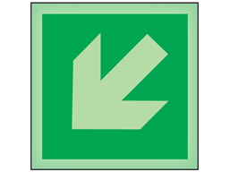 Diagonal arrow left facing down symbol photoluminescent safety sign