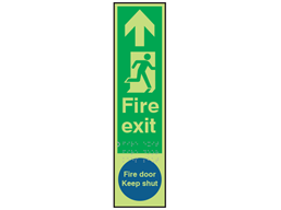 Fire exit, running man right, fire door keep shut fingerplate photoluminescent sign.