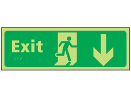 Exit arrow down photoluminescent sign.