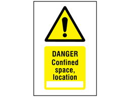 Danger confined space, location symbol and text safety sign.