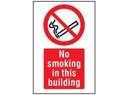 No smoking in this building symbol and text safety sign.