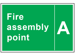 Fire assembly point text safety sign with identifier.