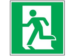 Fire exit symbol safety sign, facing left.