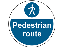 Pedestrian route symbol and text floor graphic marker.