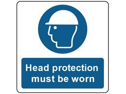 Head protection symbol and text safety label.