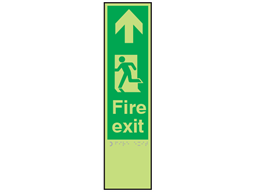 Fire exit, running man left fingerplate photoluminescent sign.