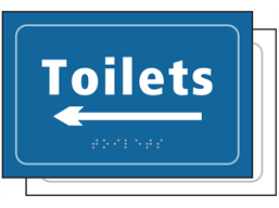 Toilets, arrow left sign.