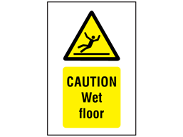 Caution, Wet floor symbol and text safety sign.