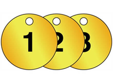 Brass valve tags, numbered 1-25