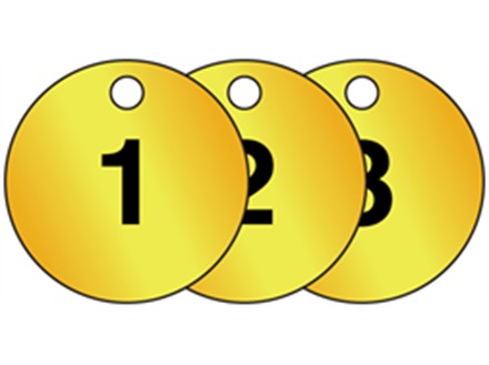 Brass valve tags, numbered 1-25