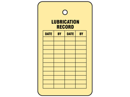 Lubrication record tag.