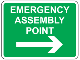 Emergency assembly point, arrow right sign