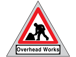 Men at work, overhead works roll up road sign
