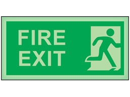 Fire exit running man right photoluminescent safety sign