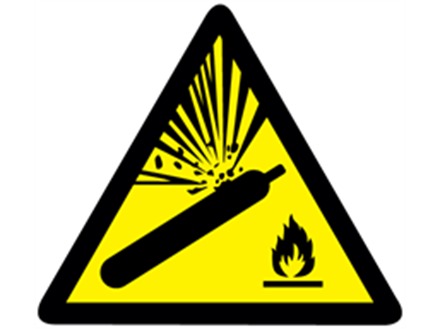 Pressurised cylinder hazard warning symbol label.