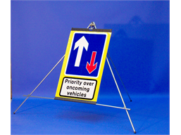 Priority over oncoming vehicles roll up road sign