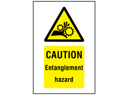 Caution Entanglement hazard symbol and text safety sign.