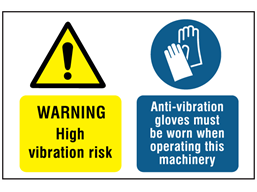 Warning high vibration risk, anti-vibration gloves label. 