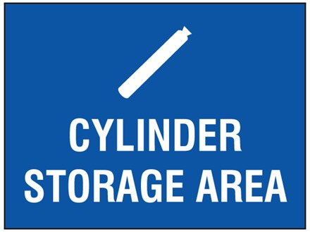 Cylinder storage area symbol and text sign.