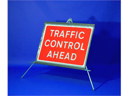 Traffic control ahead roll up road sign