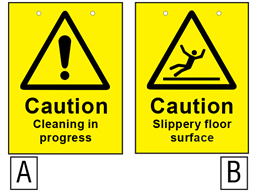 Caution cleaning in progress, slippery floor surface sign.