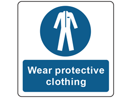 Wear protective clothing symbol and text safety label.