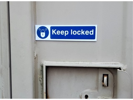 Keep locked, mini safety sign.