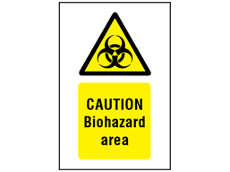 Caution biohazard area symbol and text safety sign.