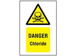 Danger chloride symbol and text safety sign.