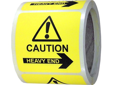 Caution heavy end, arrow right label.