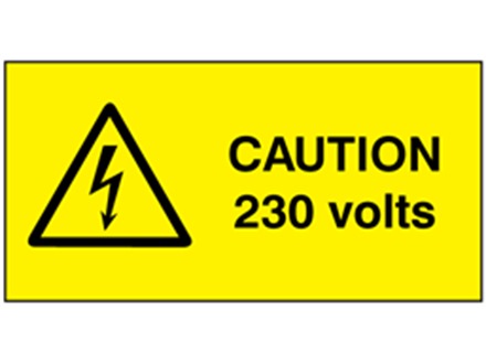 Caution 230 volts label.