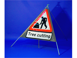 Men at work, tree cutting roll up road sign