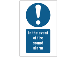 In the event of a fire sound alarm symbol and text safety sign.