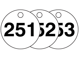 Plastic valve tags, numbered 251-275