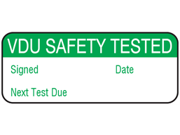 VDU safety tested maintenance label.