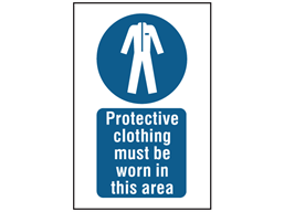 Protective clothing must be worn in this area symbol and text safety sign.