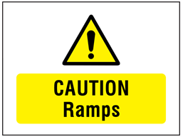 Caution ramps symbol and text safety sign.