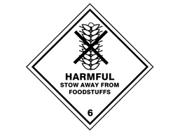 Harmful stow away from foodstuffs 6 hazard warning diamond sign