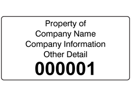 Assetmark serial number label (black text), 38mm x 76mm