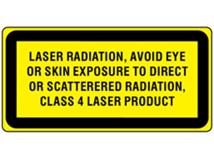 Laser radiation, avoid eye or skin exposure to direct or scattered radiation, class 4 laser equipment warning label.