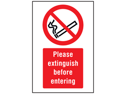 Please extinguish before entering symbol and text safety sign.