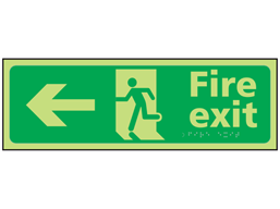 Fire exit arrow left photoluminescent sign.